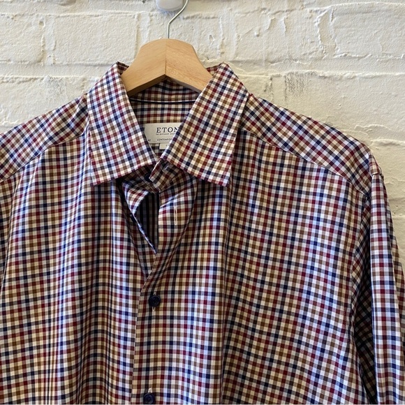 Eton || Contemporary Shirt Multi Plaid Gingham Check Button Down 16.5 Large - Picture 3 of 7